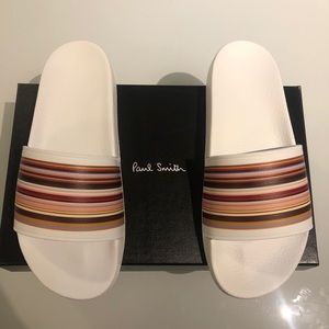 PAUL SMITH WHITE STRIPE SLIDER SANDALS